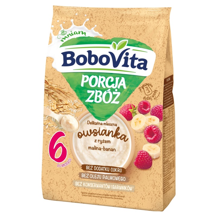 Кашка Bobovita молочна вівсянка з рисом малина банан 210 г — фото 3