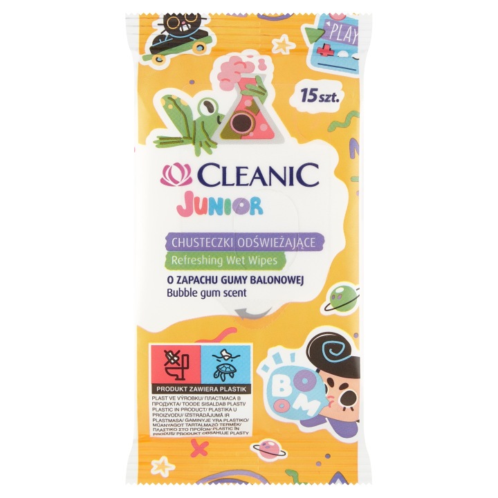 Серветки Освіжаючі Антибактеріальні Cleanic Junior Жувальна гумка 15 шт. — фото 4