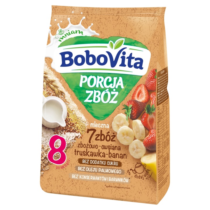 BoboVita кашка молочна 7 злаків полуниця банан по 8. міс. 210 г без цукру — фото 6
