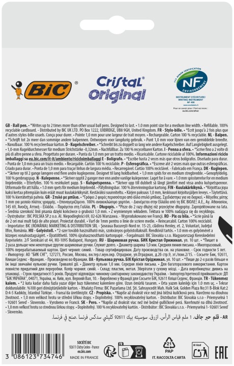 Ручки BIC Cristal Original Сині 1.0 мм – 10 шт. Оригінальні — фото 8