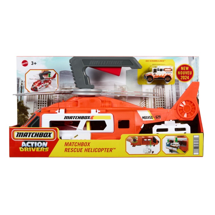 MATCHBOX великий гелікоптер рятувальний + машинка швидка допомога лебідка рухомий пропелер — фото 15