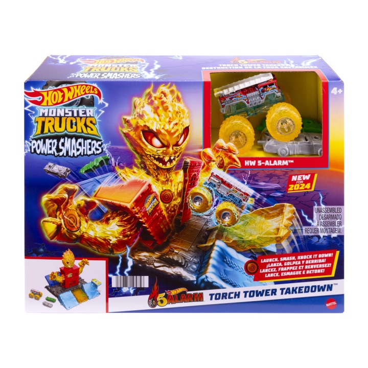 Трек автомобільний HOT WHEELS MONSTER TRUCKS арена SMASHERS вежею вогню 3 авто — фото 2