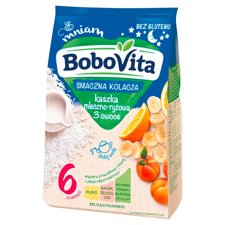 BOVITA кашка молочно рисова 3 фрукти смачна вечеря по 6 місяця 230 г — фото 3