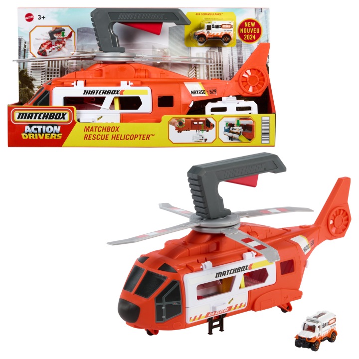 MATCHBOX великий гелікоптер рятувальний + машинка швидка допомога лебідка рухомий пропелер