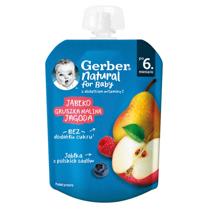 Gerber Десертик Фруктовий яблуко груша малина чорниця в тюбику для дітей 80 г — фото 3