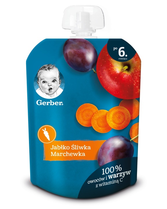 Gerber Десертик Пюре фруктовий яблуко слива морква в тюбику для дітей 6 міс.+ — фото 2