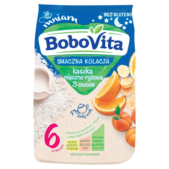 BOVITA кашка молочно рисова 3 фрукти смачна вечеря по 6 місяця 230 г — фото 2
