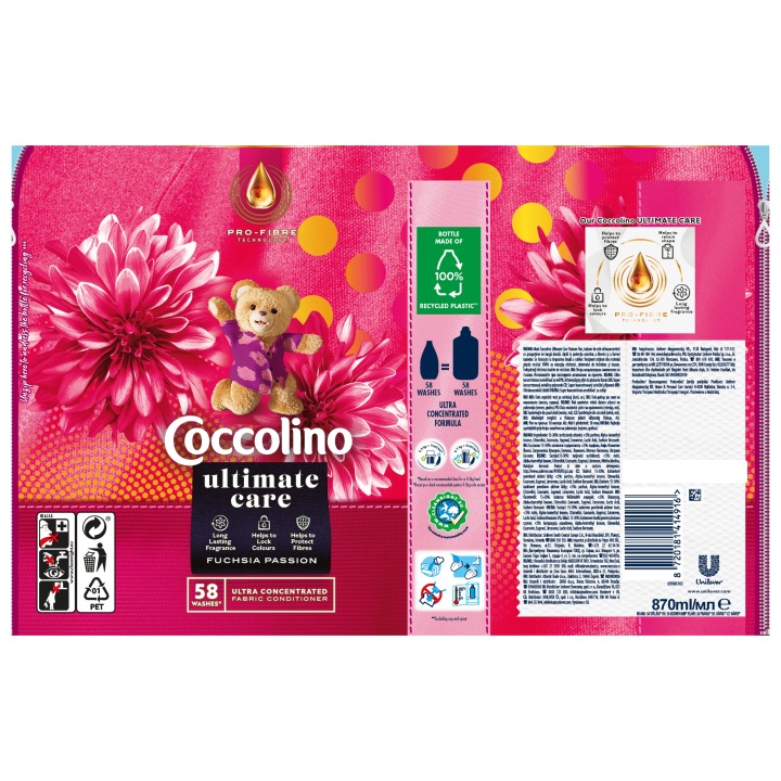 3 шт. рідина для полоскання одягу тканин COCCOLINO ULTIMATE CARE фуксія 3 шт. 870 мл — фото 7