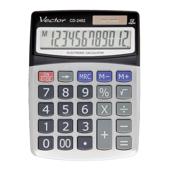 Калькулятор офісний Vector CD-2462, 12 цифр, срібно-чорний
