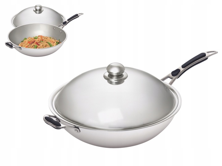 Pánev Wok Kulaté Dno Indukce Víko Nerez
