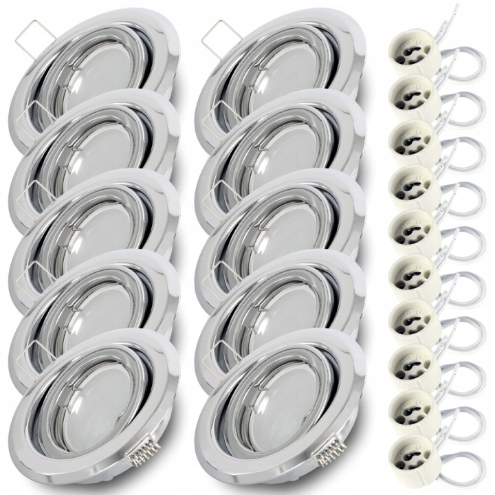 10 x Kulaté Stropní Svítidlo Halogenové svítidlo kulaté stropní svítidlo Chrom Led žárovka GU10 7W studená