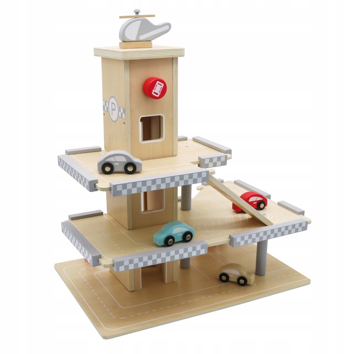 Великий Дерев'яний Трек Гараж Паркінг З Ліфтом + Машинки Ecotoys — фото 8