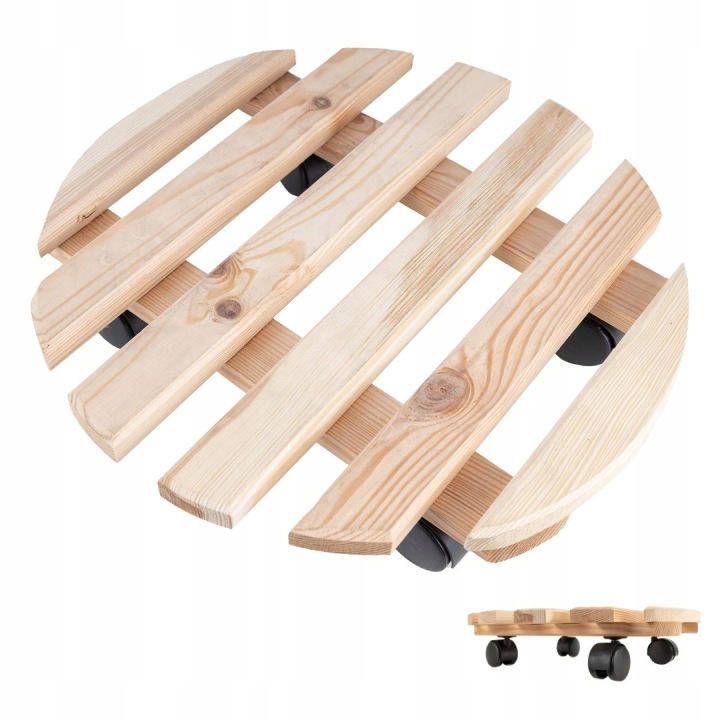 Podstavec pod květináč na kolečkách ze dřeva, stojan pro snadné přesouvání, 80 kg