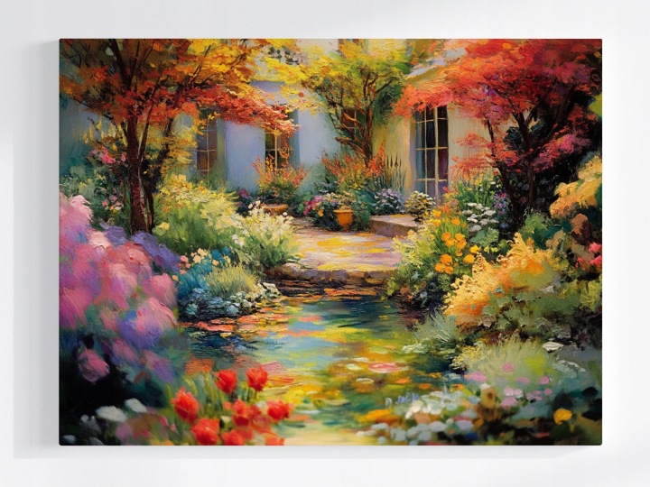 Plakát Krajina Příroda Dům Zahrada Rostliny Květiny Rybník 100x75
