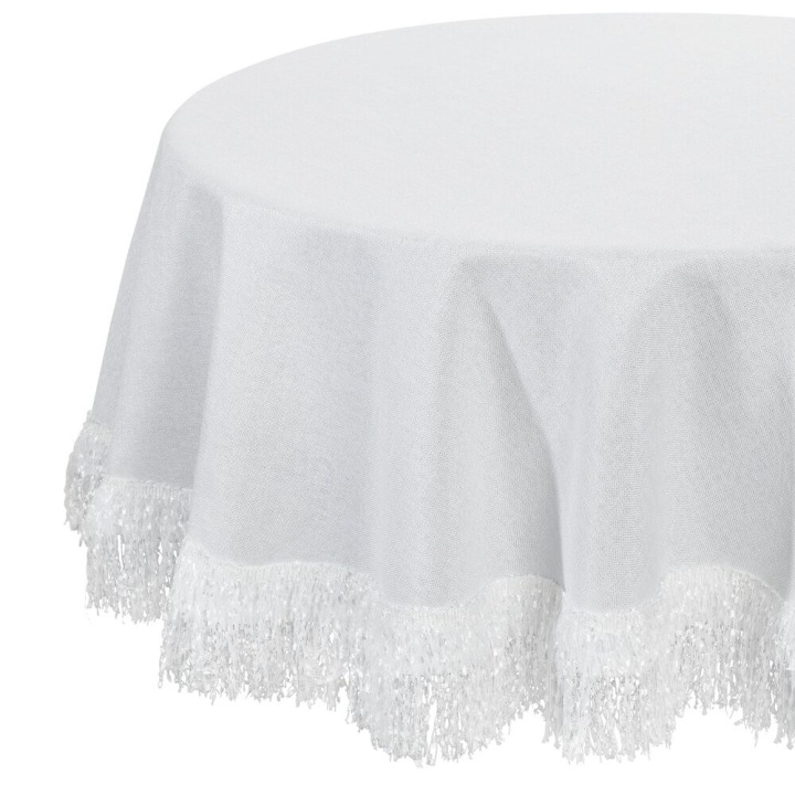 Elegantní ubrus na stůl Jasper kulatý 120 cm, bílé glamové třásně, dekorativní