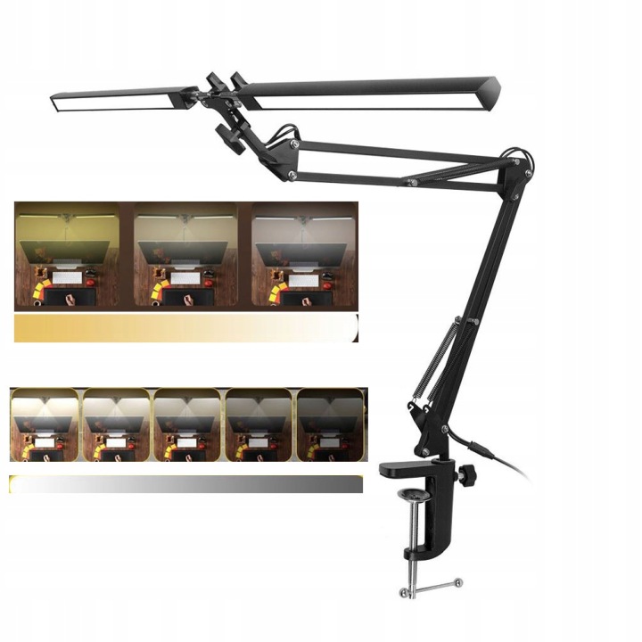 Dvojitá Led lampa na psací stůl Kreslící Výkonná 24W Nastavitelná 3000-6500K