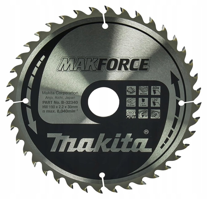 Makita B-32340 Kotoučová Pila 190x30x40z Makforce Dřevo Profesionální vidlie