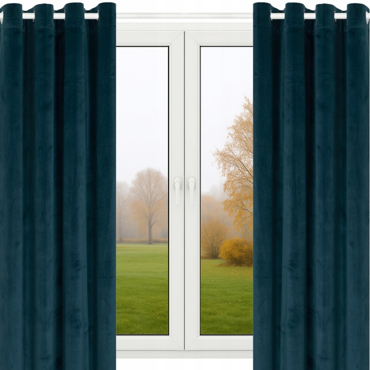 Velurové Záclony Tmavé 140X240 Tlustá Závěs Tyrkysová 2 Ks Na Oka
