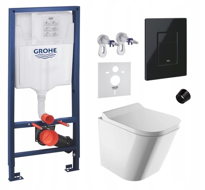 Podomítkový Wc set Grohe s mísou Fontana s tlačítkem, černý lesk