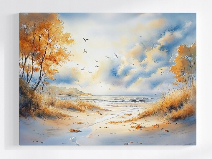 Plakát Krajina Moře Pláž Vlny Duny Mewy Podzim 100x75