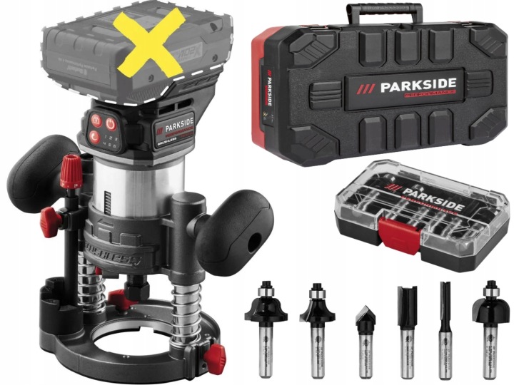 Horní frézka Parkside 20 V akumulátorová 30000 Rpm 35 mm 3v1