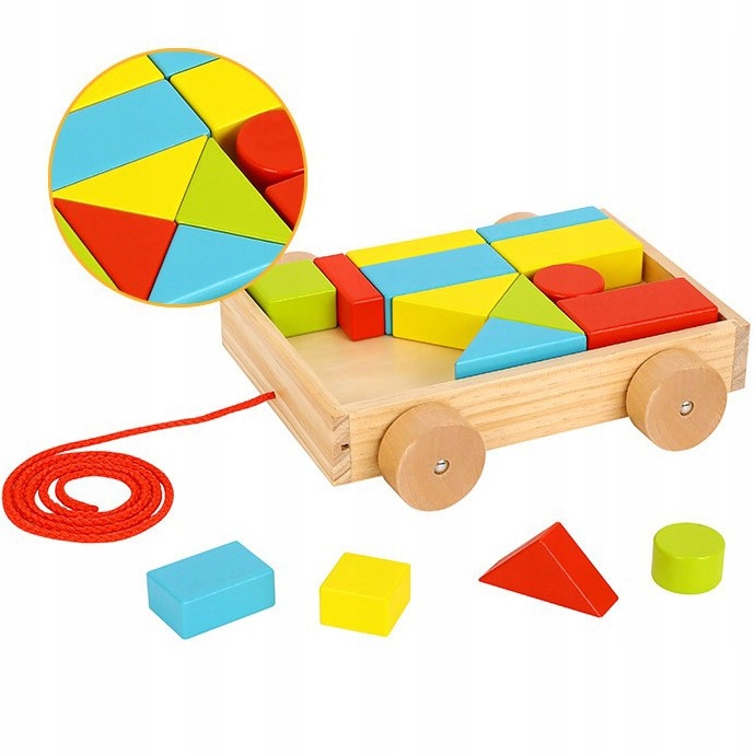 UKŁADANKA DREWNIANE KLOCKI WÓZEK CIĄGACZ TOOKY TOY