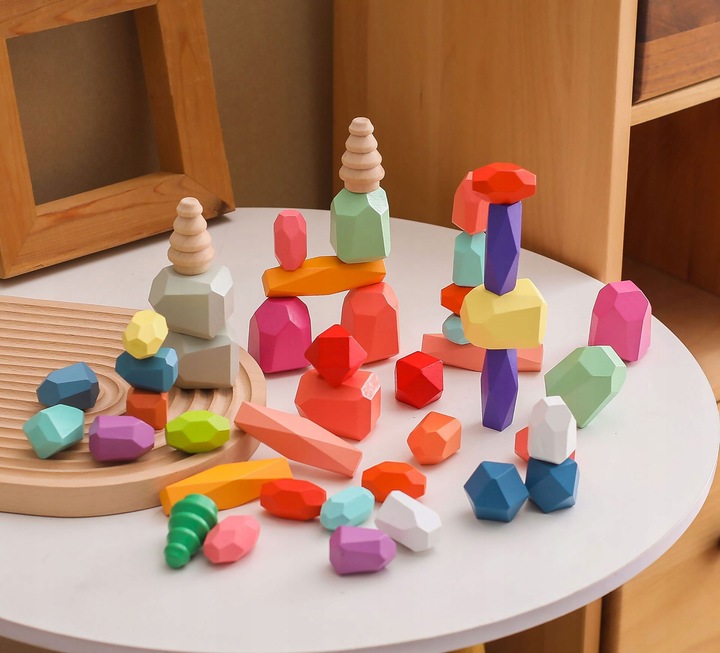 BLOCKS WOODEN STONES FOR CHILDREN BALANCE TOWER MONTESSORI PUZZLE Product depth 5.5 cm