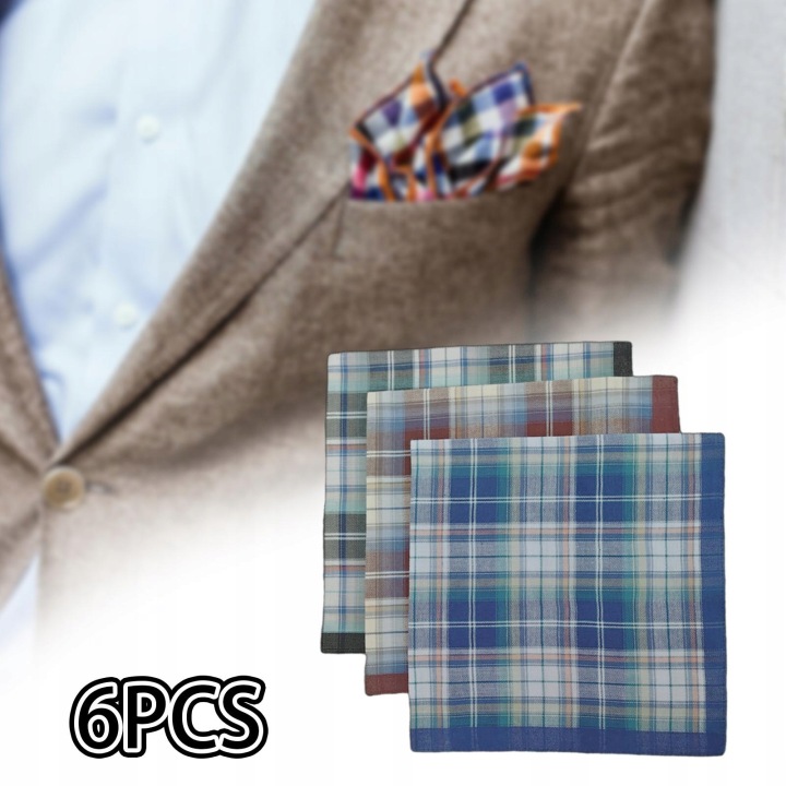 6 шт. Хустинки для чоловіків Бавовна Чоловічий Подарунки Смужка Checkered Картатий Hanky