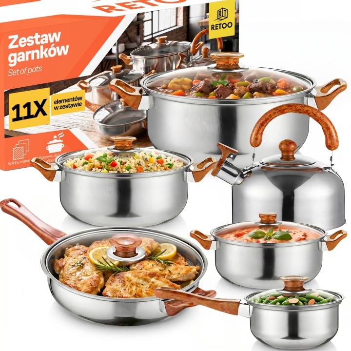 Komplet Kuchyňských Hrnců 11 El. Plyn/indukce Konvice Pánev Poklice