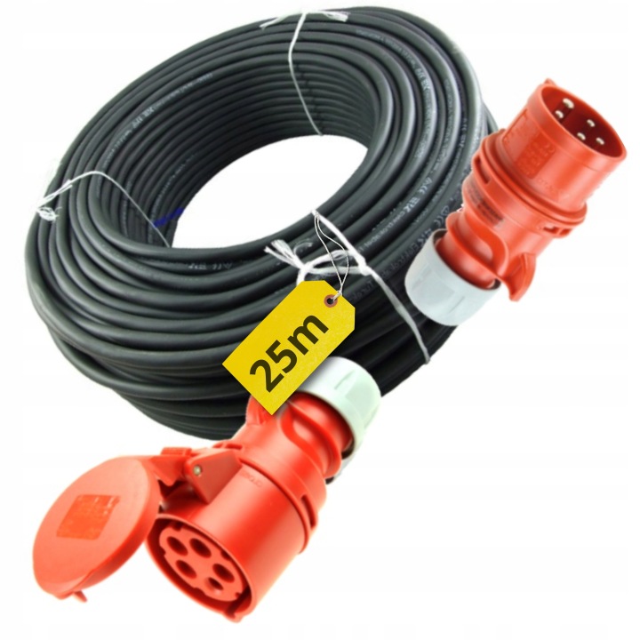 Prodlužovací Kabel 5x2,5 25 m 16 A Gumový kabel se zásuvkou a zástrčkou H07 Onpd