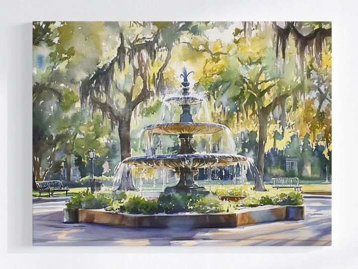 Plakát Fontána Park Město Stromy Jaro Zeleň 100x75