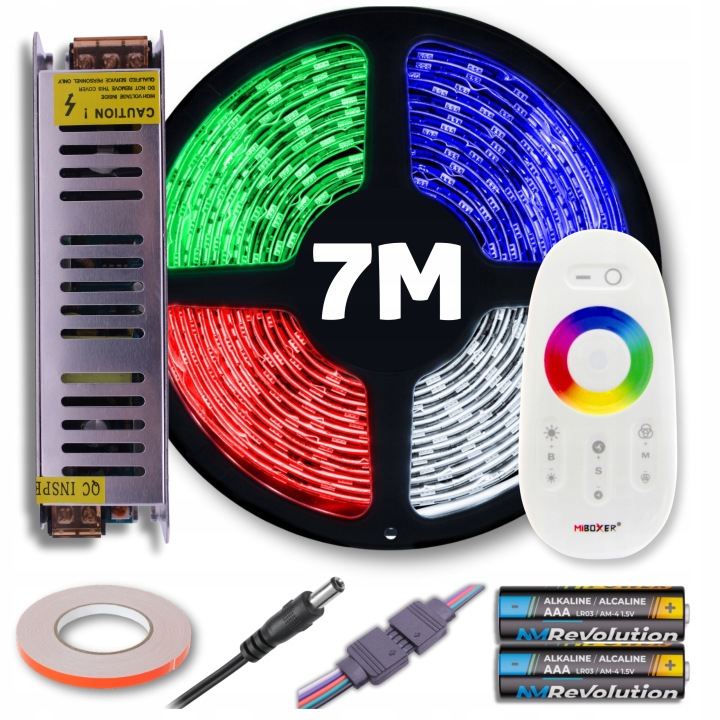 Set Led pásek Rgb barevný bílý studený s dálkovým ovládáním a napájecím zdrojem 7M 12V
