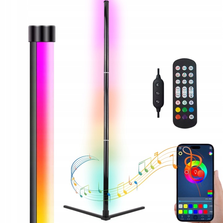 Stojací Lampa Rohová Rgb Led Dálkový Ovladač Apklikace 3D Duhový Efekt