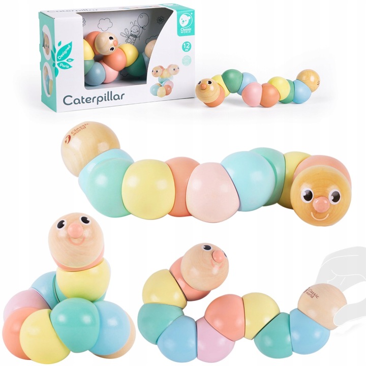 CLASSIC WORLD GĄSIENICA Z DREWNA KOLOROWA KRĘCĄCA SIĘ DLA DZIECI MONTESSORI