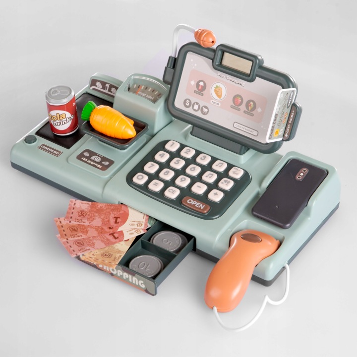 KASA FISKALNA DLA DZIECI AKCESORIA KOSZYK SKLEP Materiał plastik