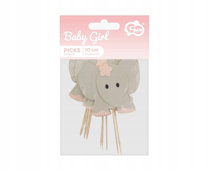 Топпери для дівчинки Baby Shower Рочок для капкейків Рожеві Слоники 10 шт. — фото 3