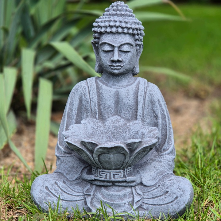 Figura Buddha s lotosovým květem betonová 30 cm Odolný vůči povětrnostním podmínkám
