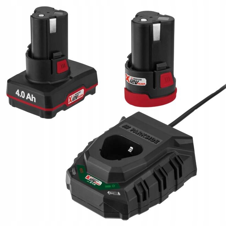 2 Akumulátory Li-ion Parkside 2AH 4AH 12 V Team Set Nabíječka 50 W