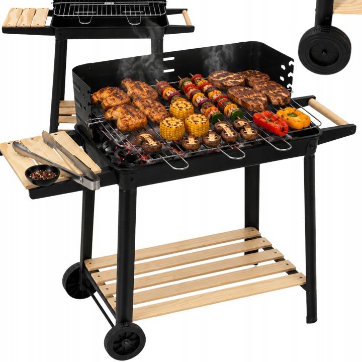 Zahradní Gril Na Uhlí Bbq Na Kolečkách S Roštem, Police, Přenosný Kryt