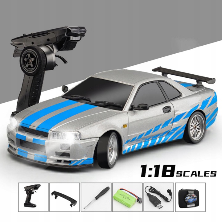 RC Дрифт Car 1:18 4WD Система приводу заднього колеса Дрифт Sport Toy Car сріблястий — фото 3