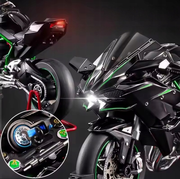 Модель Мотоцикла Kawasaki Ніндзя H2R 1:9 Дим Звук Двигуна Привід Вогні Led — фото 7