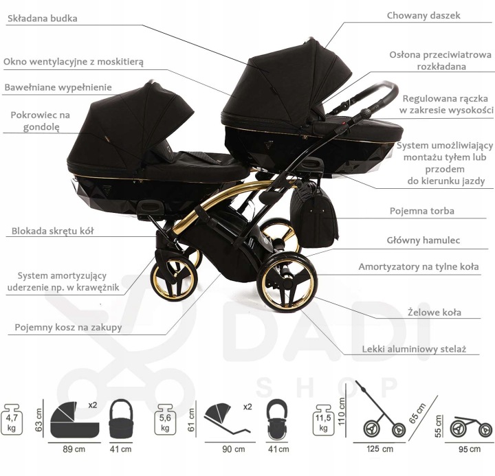 Візок для близнюків 2 в 1 Junama Diamond S Line Duo Slim 01 один за другим — фото 4