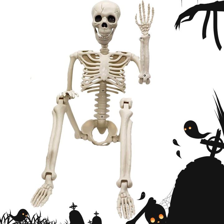 Dekorace Halloween Kostra člověka Kostlivec Pohyblivá Lebka 94 Cm