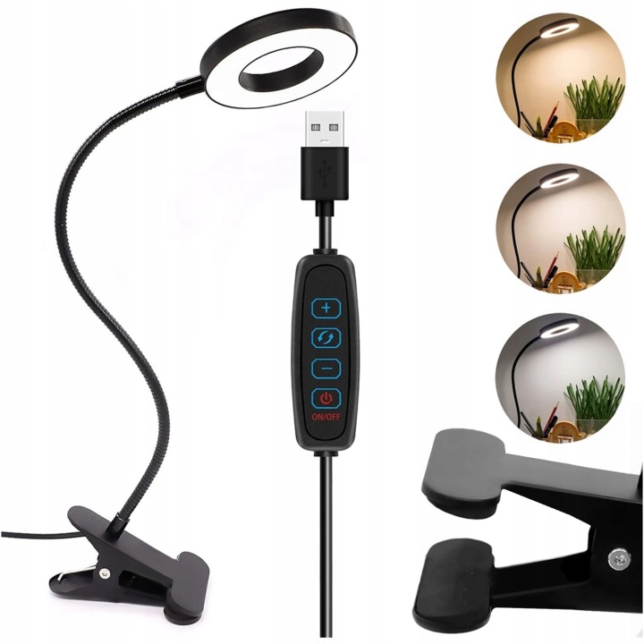Stolní Led lampa Usb s klipem Flexibilní lampa Regulovatelný výkon 3 barvy x2