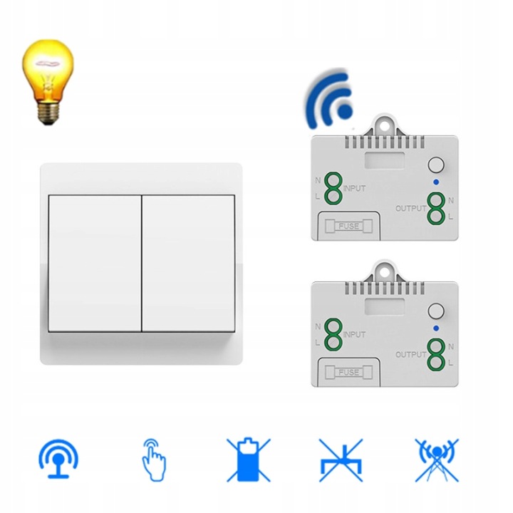 1 Bezdrátový Stínový Přepínač 230 V 433 Mhz 2 přijímače