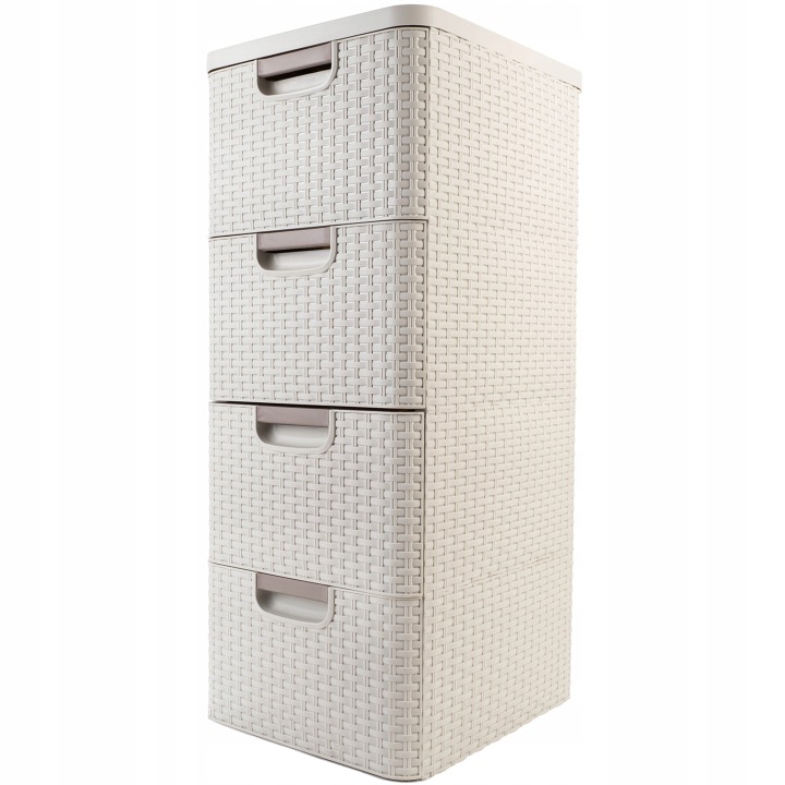 Curver Regál Se 4 Zásuvkami Skříňka Komoda Koupelnový Rattan Krémový 4x14L