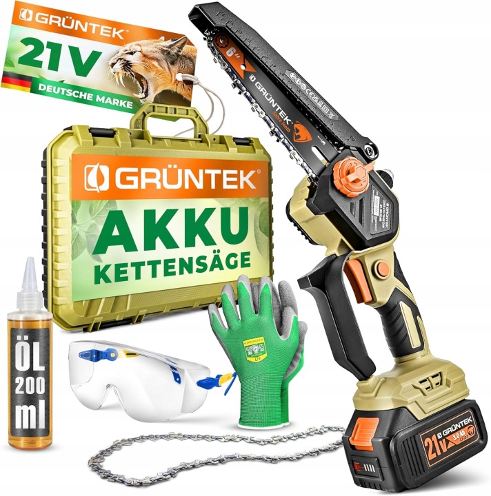 Řetězová pila mini akumulátorová 6" sada bezuhlíková 21V Gruntek S&r