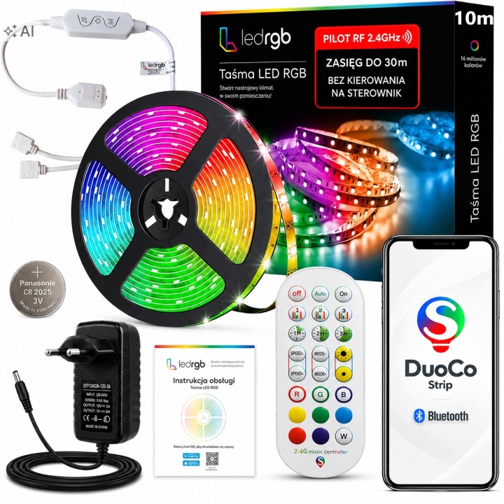 Set Led pásek 10M Rgb 5050 Aplikace Bluetooh Dálkový Ovladač Rádiový 2.4G Hudba