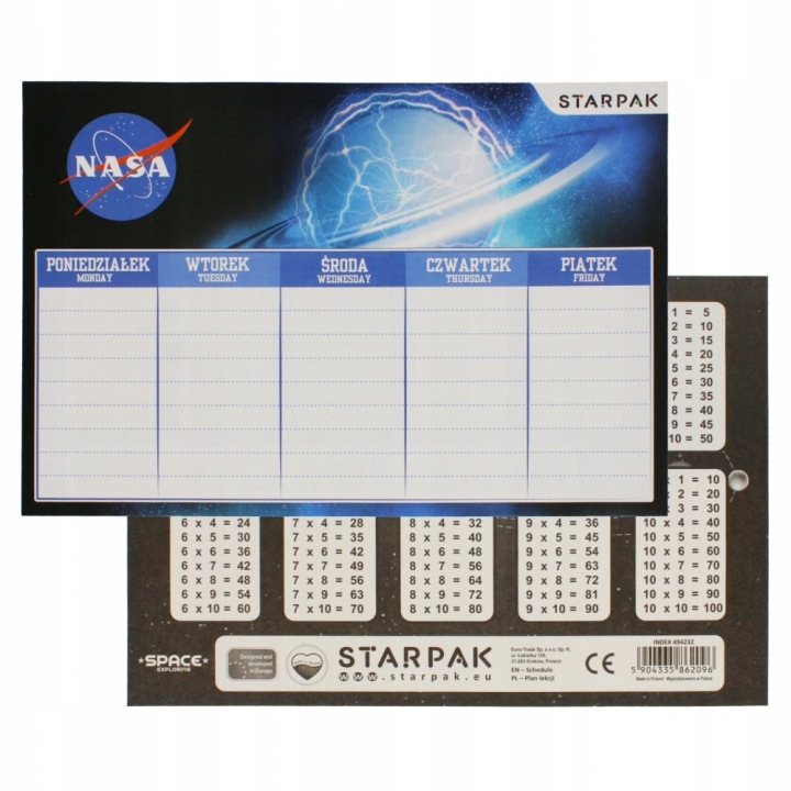 Розклад уроків з табличкою множення A5 Nasa Starpak
