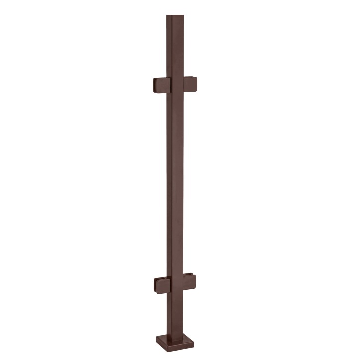 Průchozí sloupek 100 cm pro skleněné zábradlí 40x40 Hnědý 4 držáky Loft